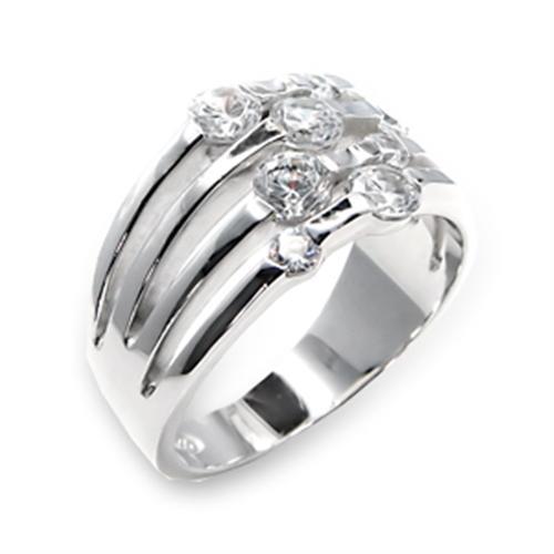 6X197 - High-Polished 925 Sterling Silver Ring with AAA Grade CZ  in Clear - Joyeria Lady