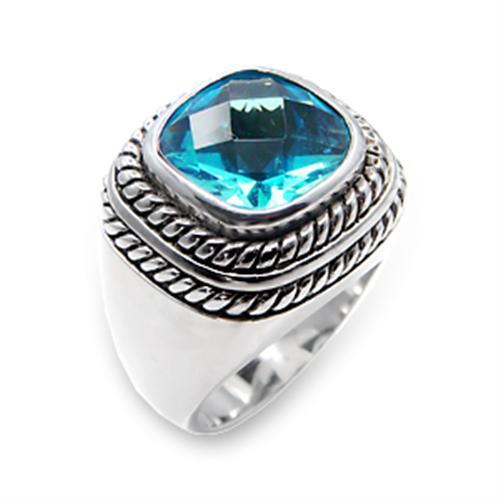 6X209 - Rhodium 925 Sterling Silver Ring with Synthetic Spinel in Sea Blue - Joyeria Lady