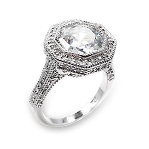 6X211 - High-Polished 925 Sterling Silver Ring with AAA Grade CZ  in Clear - Joyeria Lady