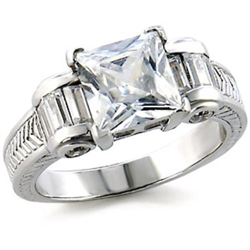 6X213 - High-Polished 925 Sterling Silver Ring with AAA Grade CZ  in Clear - Joyeria Lady