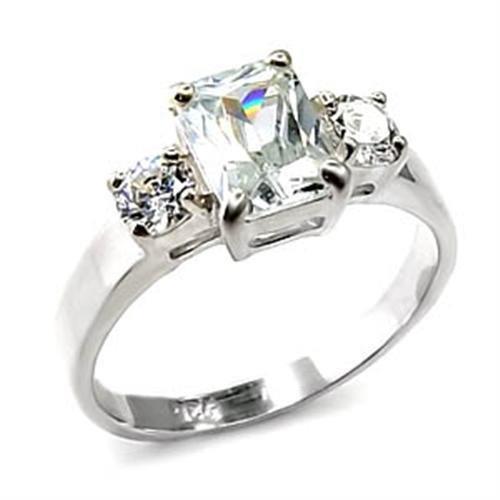 6X247 - High-Polished 925 Sterling Silver Ring with AAA Grade CZ  in Clear - Joyeria Lady