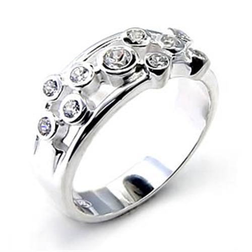 6X303 - High-Polished 925 Sterling Silver Ring with AAA Grade CZ  in Clear - Joyeria Lady