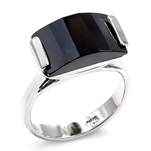 6X506 - Rhodium 925 Sterling Silver Ring with AAA Grade CZ  in Jet - Joyeria Lady