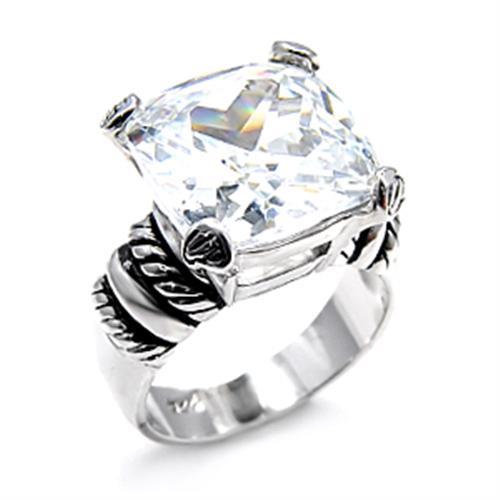 6X526 - Rhodium 925 Sterling Silver Ring with AAA Grade CZ  in Clear - Joyeria Lady