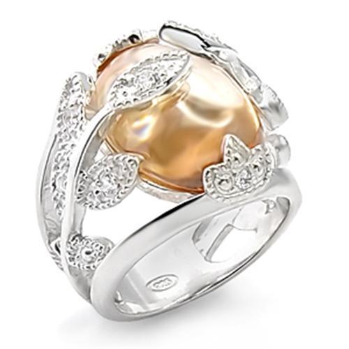70308 Rhodium Brass Ring with AAA Grade CZ in Champagne - Joyeria Lady