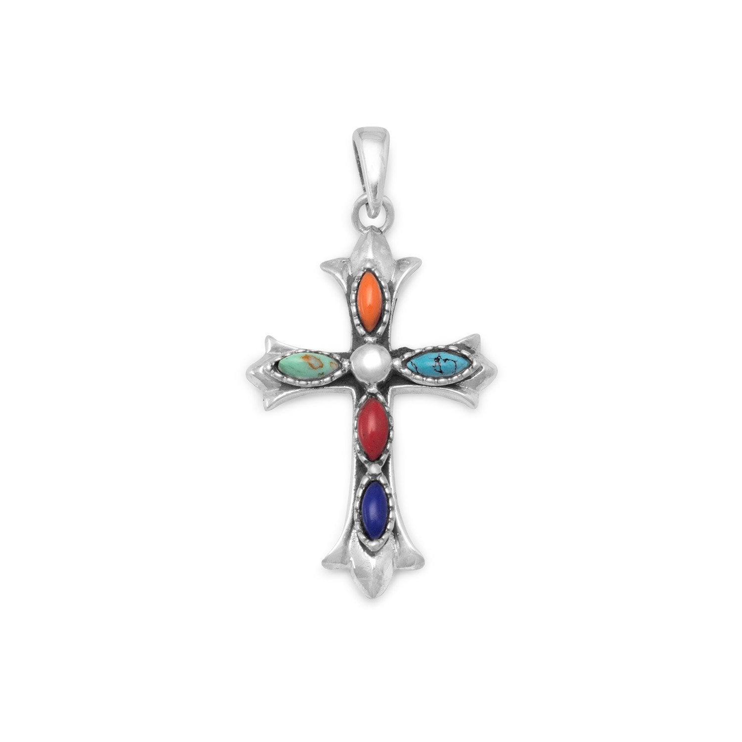 Marquise Multicolor Stone Cross Pendant - Joyeria Lady