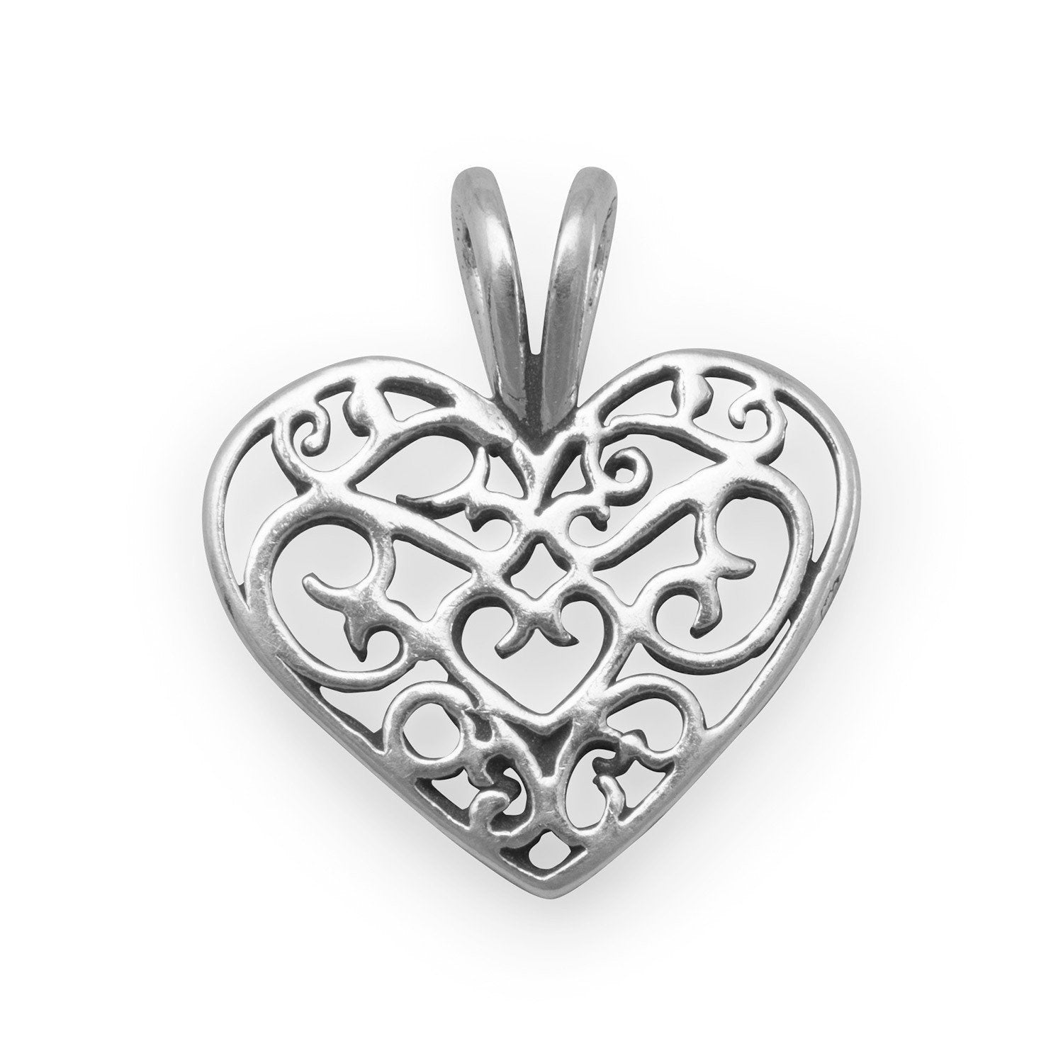 Filigree Heart Charm - Joyeria Lady