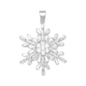 Rhodium Plated CZ Snowflake Pendant - Joyeria Lady