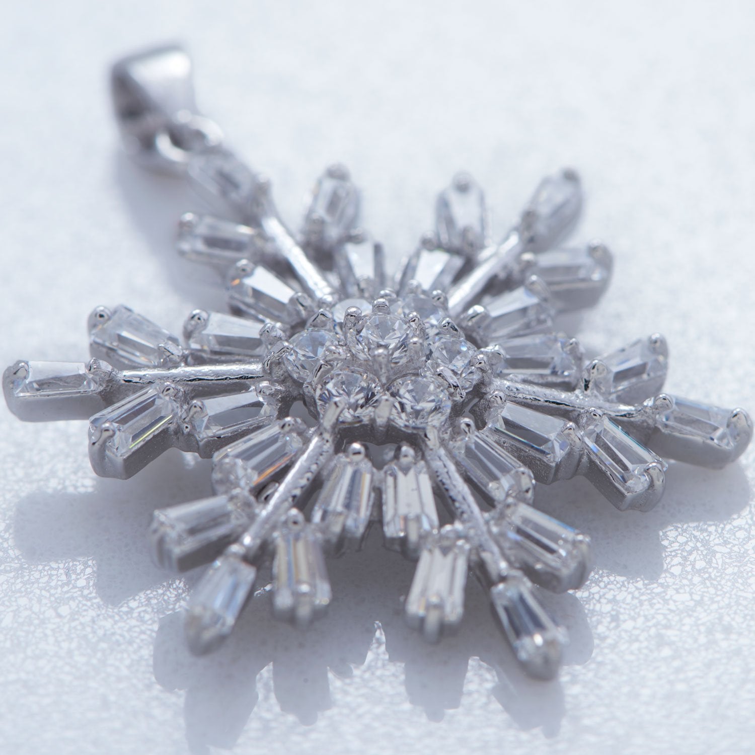Rhodium Plated CZ Snowflake Pendant - Joyeria Lady