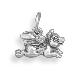 Oxidized Flying Pig Charm - Joyeria Lady