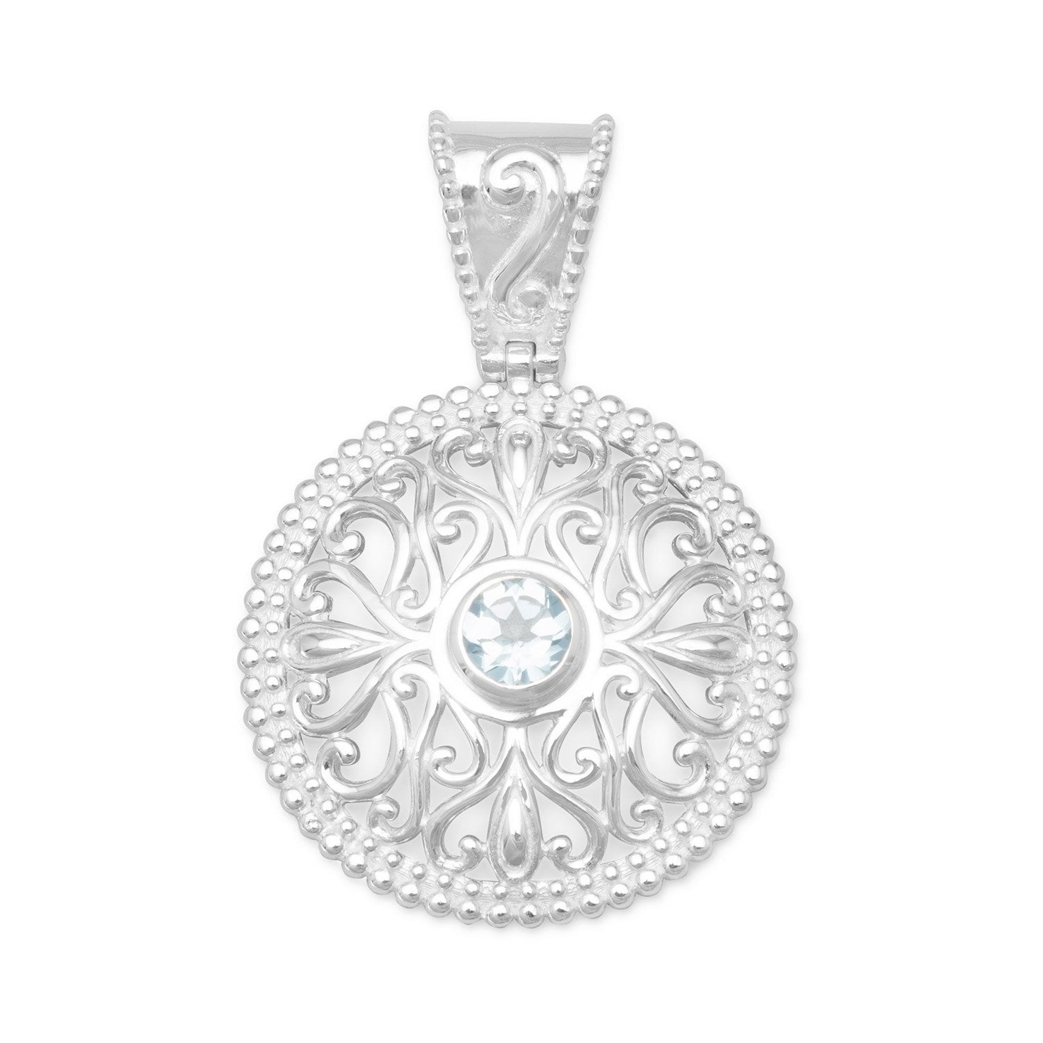 Blue Topaz Pendant with Swirl Cut Out Design - Joyeria Lady