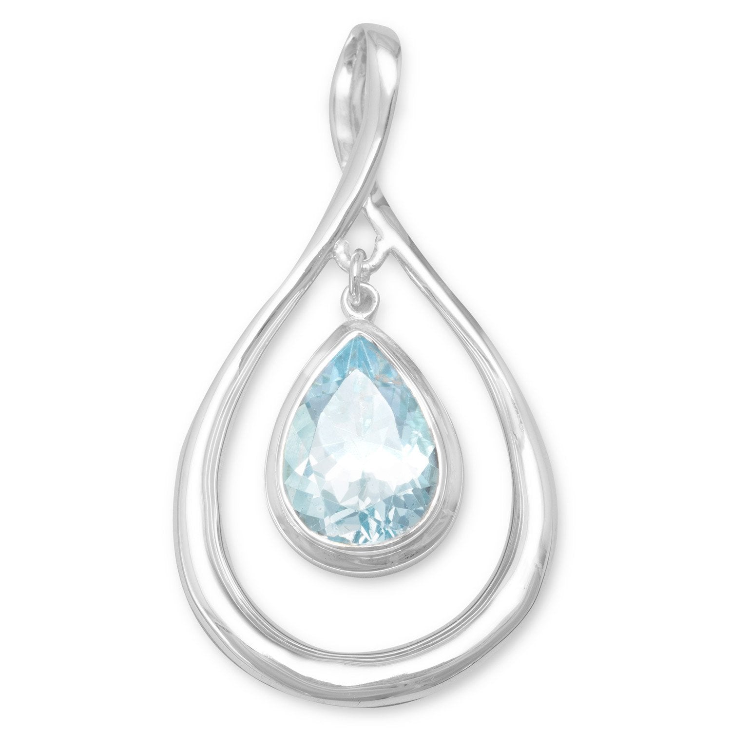 Pear Shape Pendant with Blue Topaz Drop - Joyeria Lady