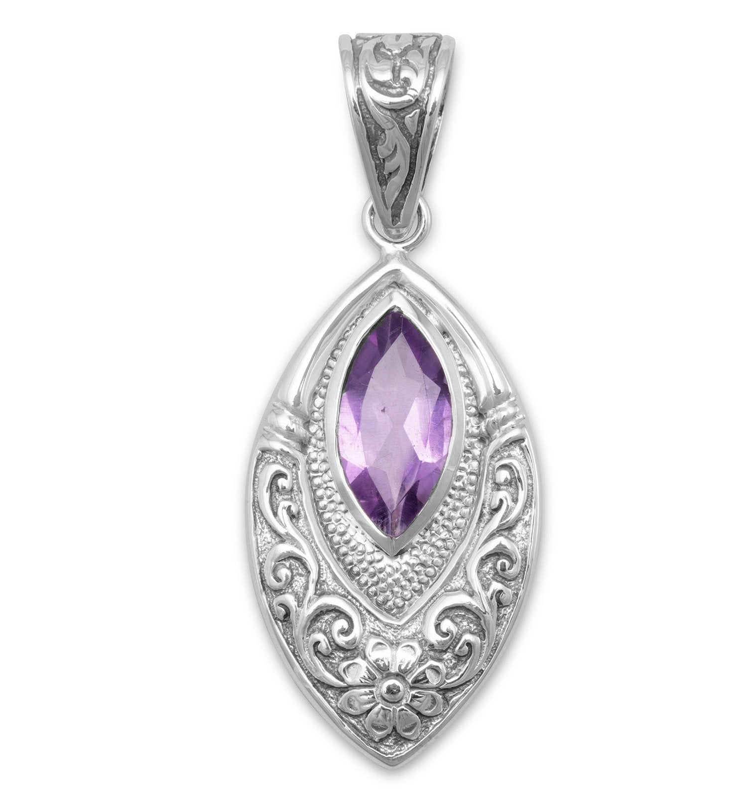 Oxidized Marquise Pendant with Amethyst - Joyeria Lady