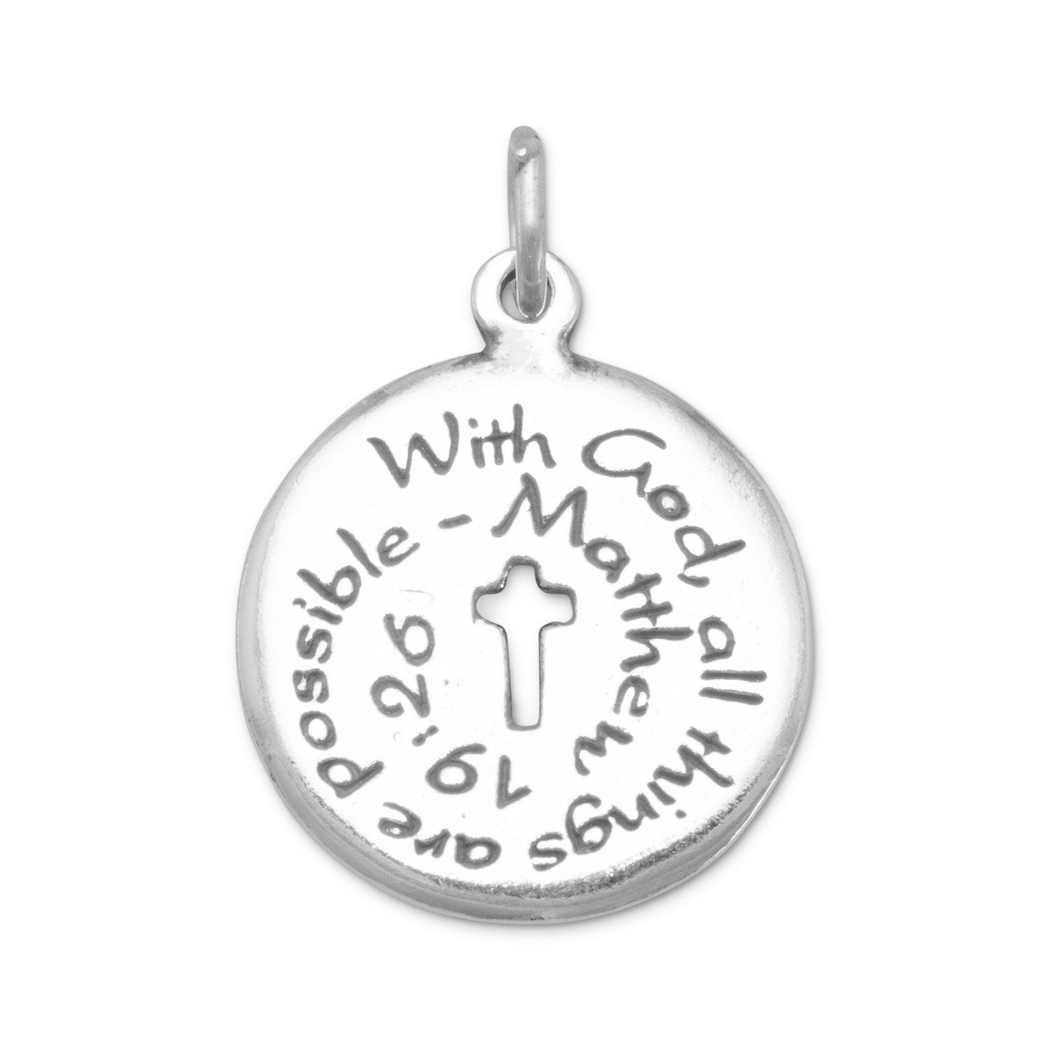 Oxidized Charm with Matthew 19:26 Quote - Joyeria Lady