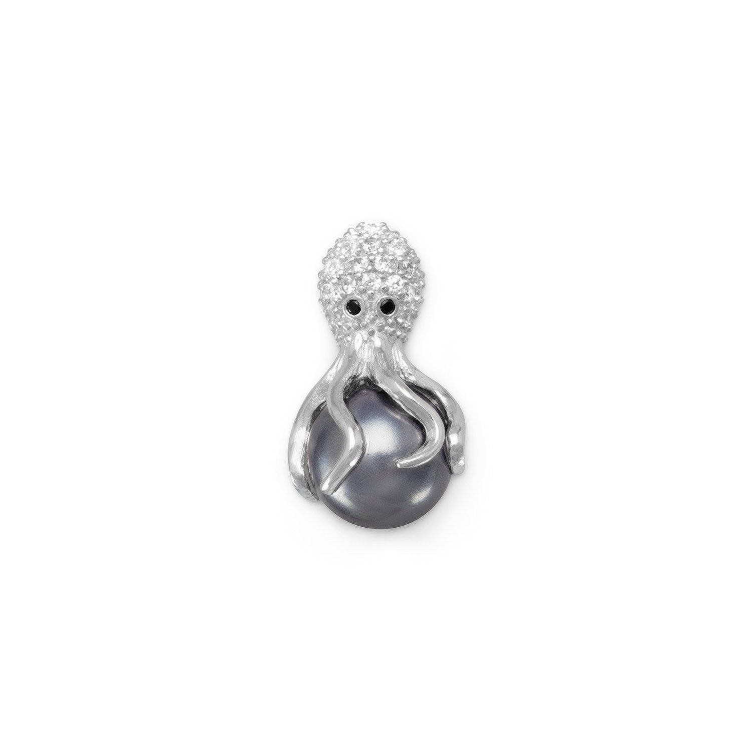 Rhodium Plated CZ and Simulated Pearl Octopus Slide - Joyeria Lady