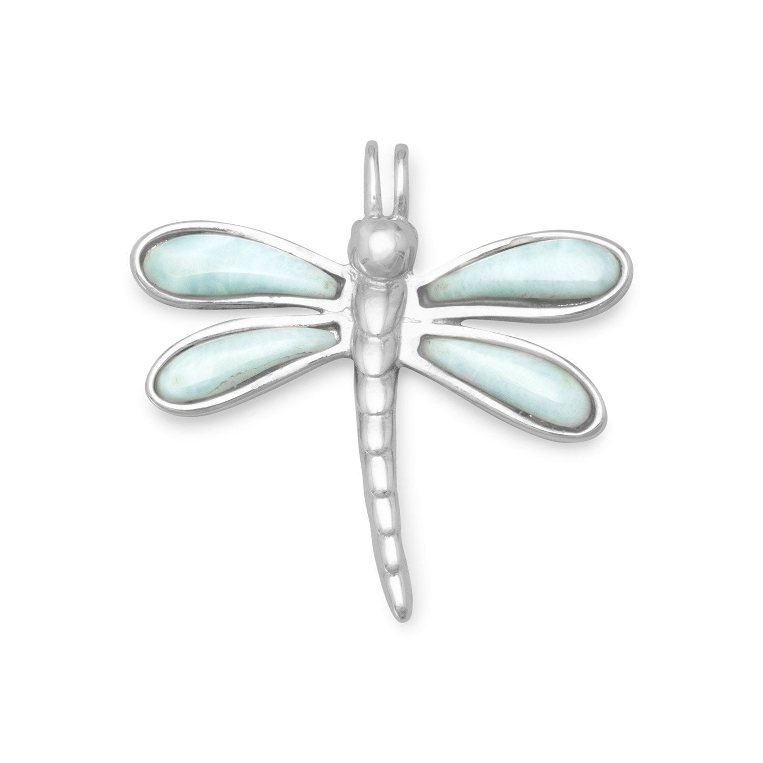 Rhodium Plated Larimar Dragonfly Slide - Joyeria Lady
