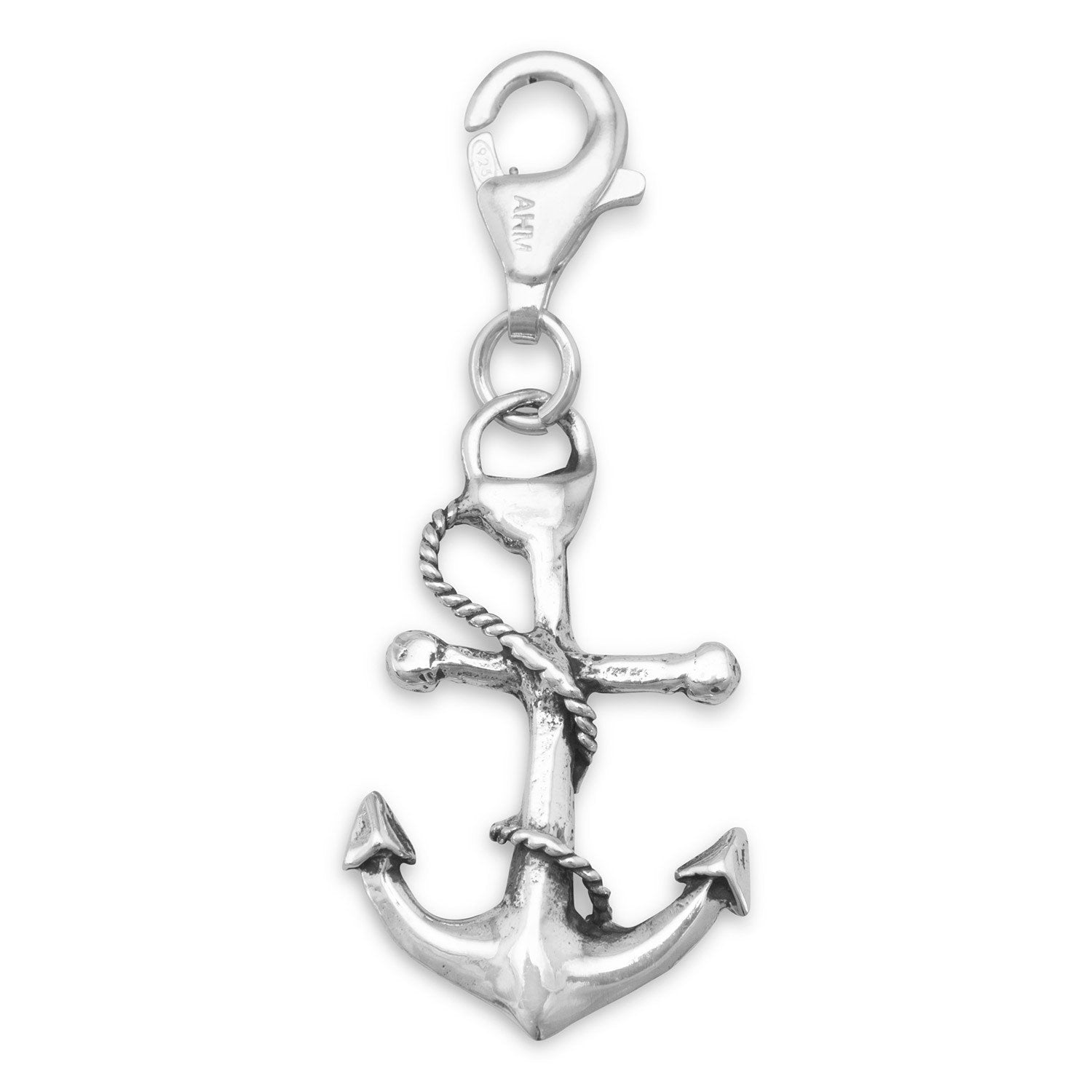 Oxidized Anchor Charm with Lobster Clasp - Joyeria Lady