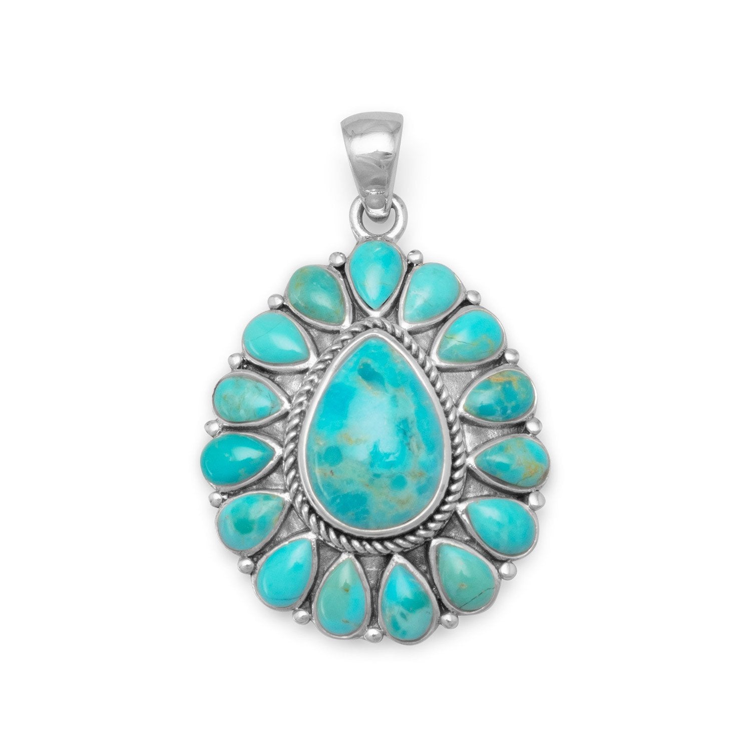 Oxidized Pear Shape Reconstituted Turquoise Pendant - Joyeria Lady