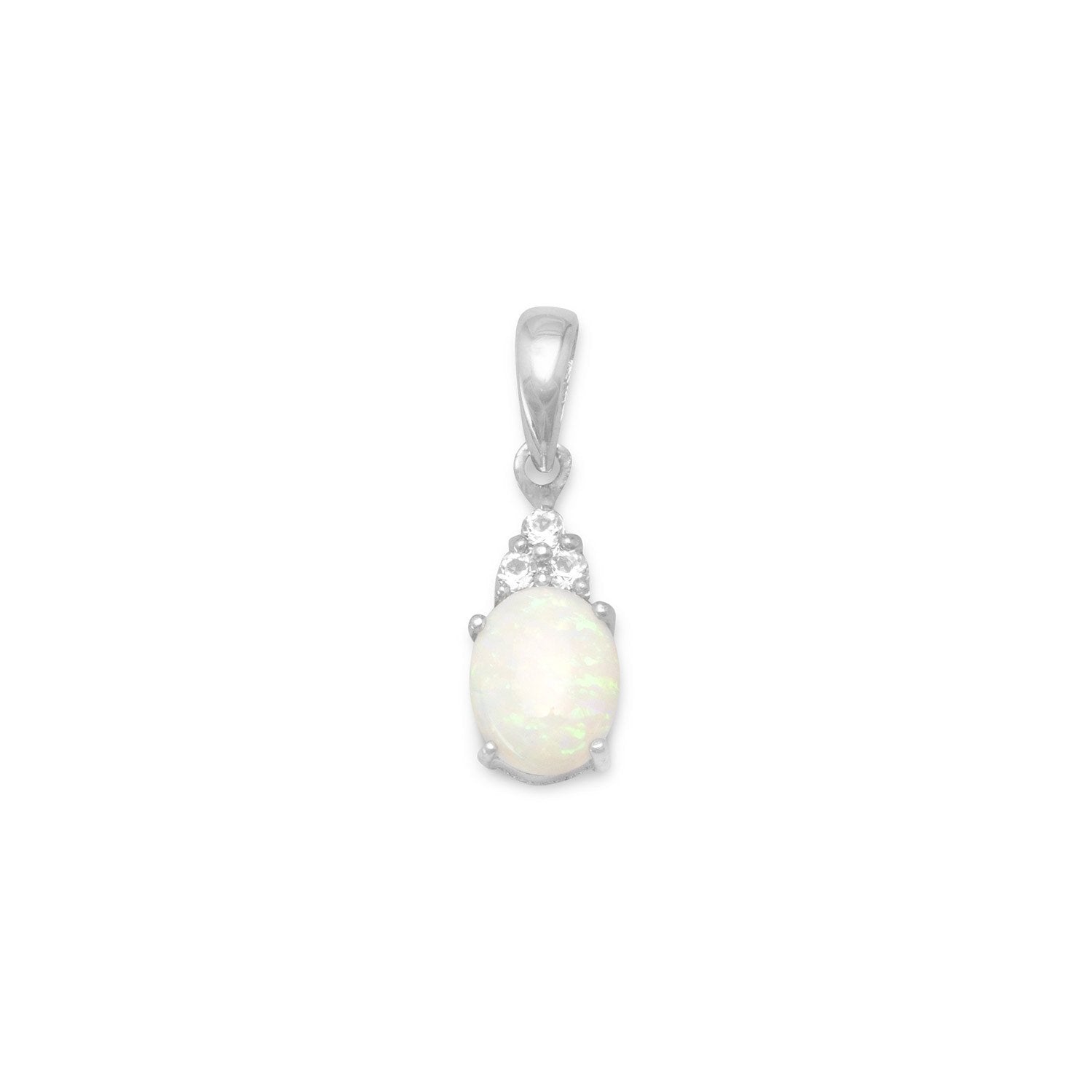 Rhodium Plated Australian Opal and White Topaz Pendant - Joyeria Lady