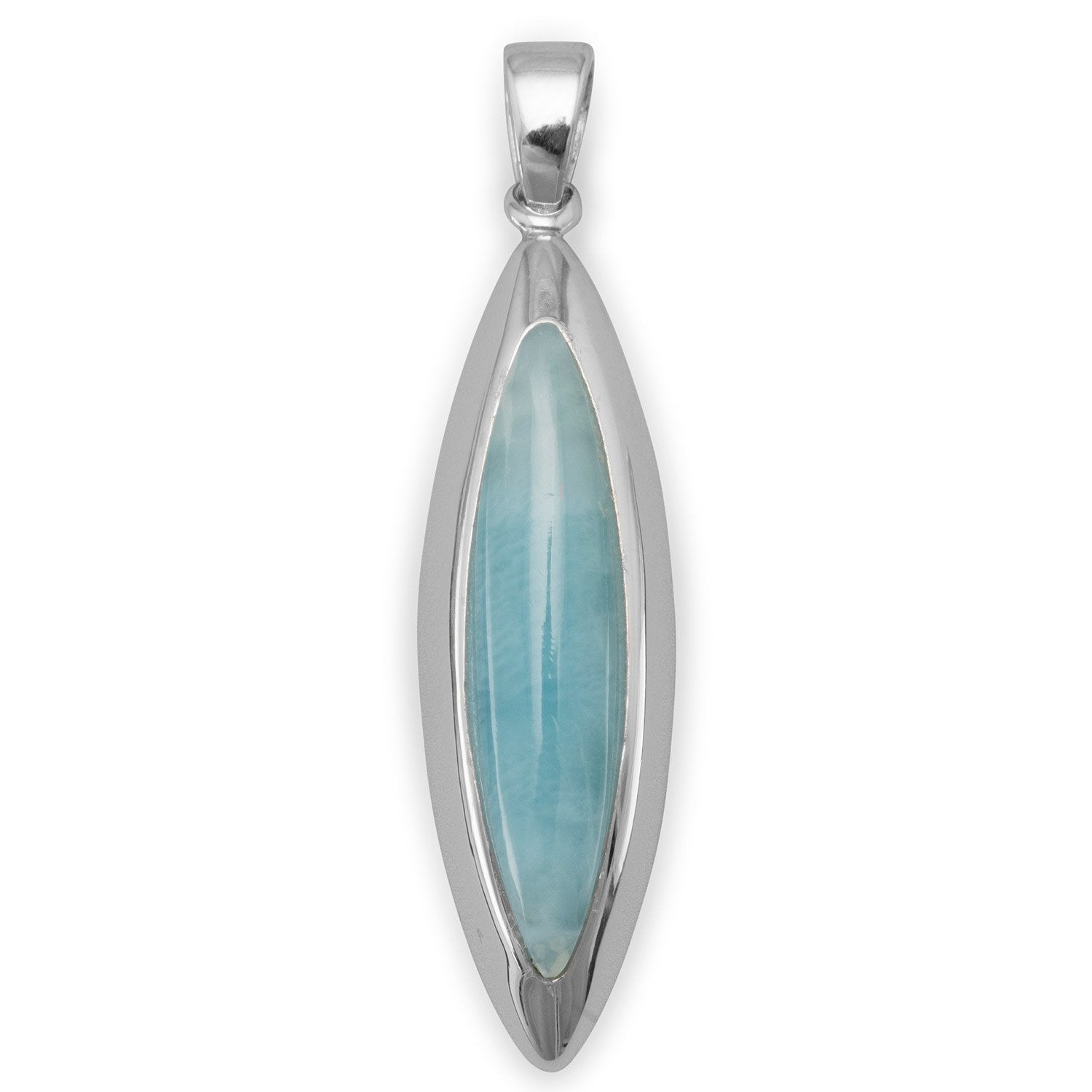 Rhodium Plated Marquise Larimar Pendant - Joyeria Lady