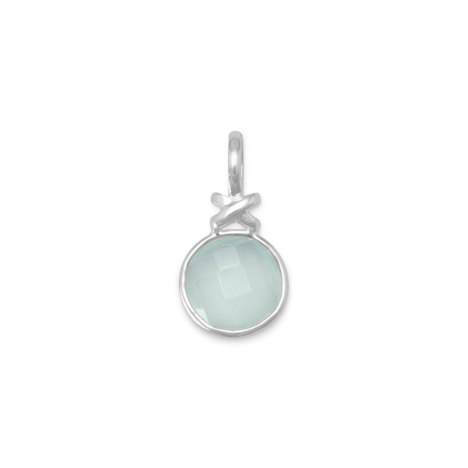 Faceted Sea Green Chalcedony Pendant with "X" Design - Joyeria Lady