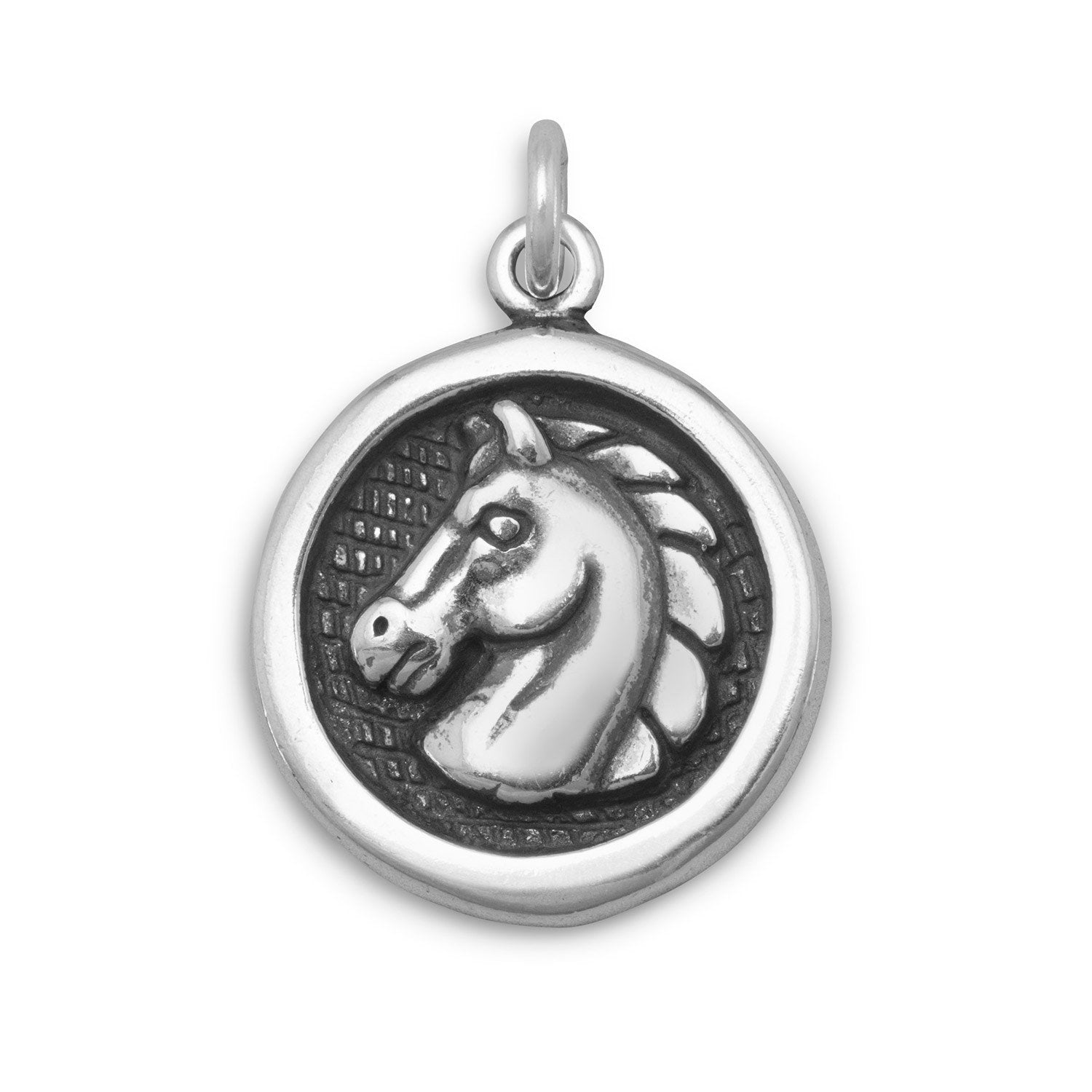 Oxidized Disc Charm with Horse Profile - Joyeria Lady