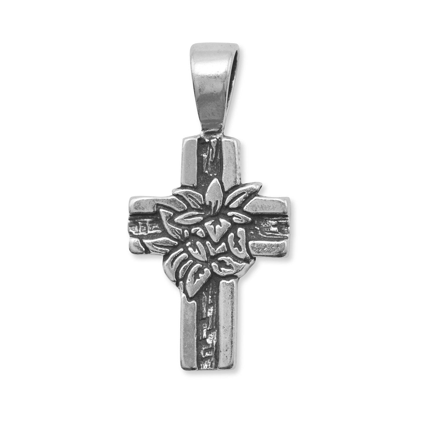 Oxidized Cross Pendant with Lilies - Joyeria Lady