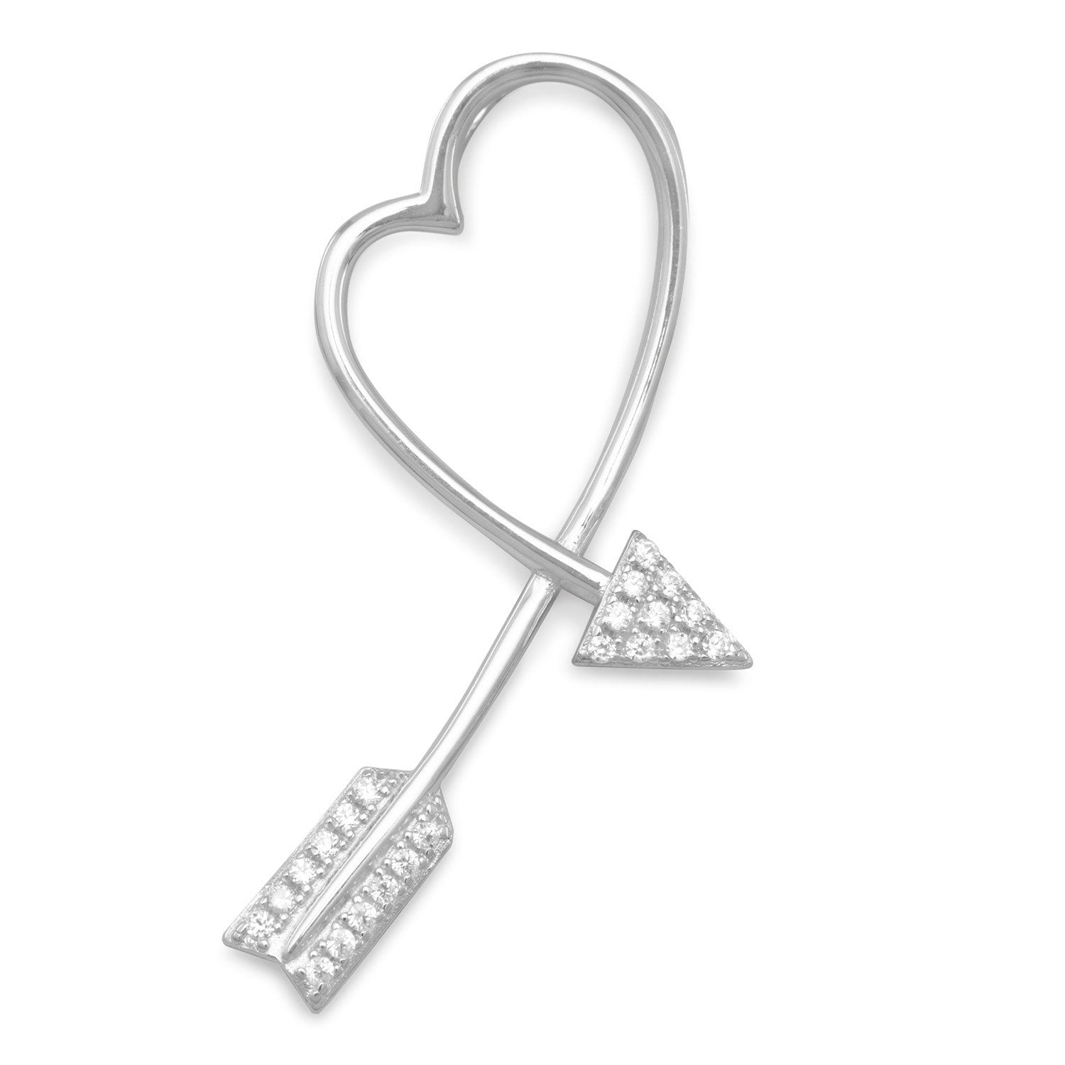 Rhodium Plated CZ Arrow Heart Slide - Joyeria Lady