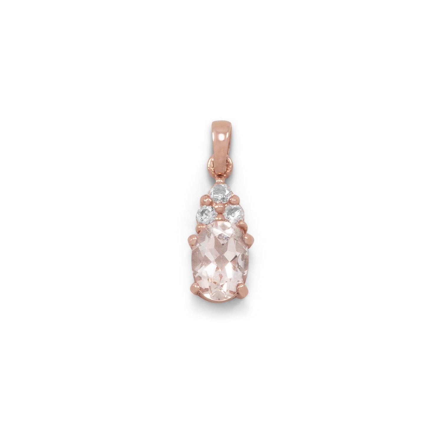 14 Karat Rose Gold Plated Morganite and White Topaz Pendant - Joyeria Lady