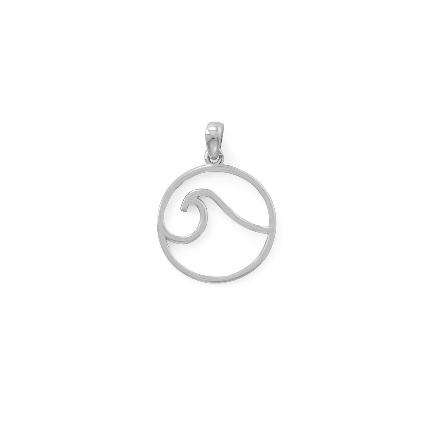 Rhodium Plated Outline Wave Pendant - Joyeria Lady