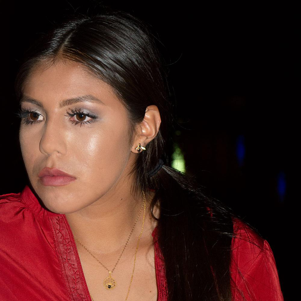 "BEE Mine!" 14 Karat Gold Plated Honeycomb with Bee Pendant - Joyeria Lady