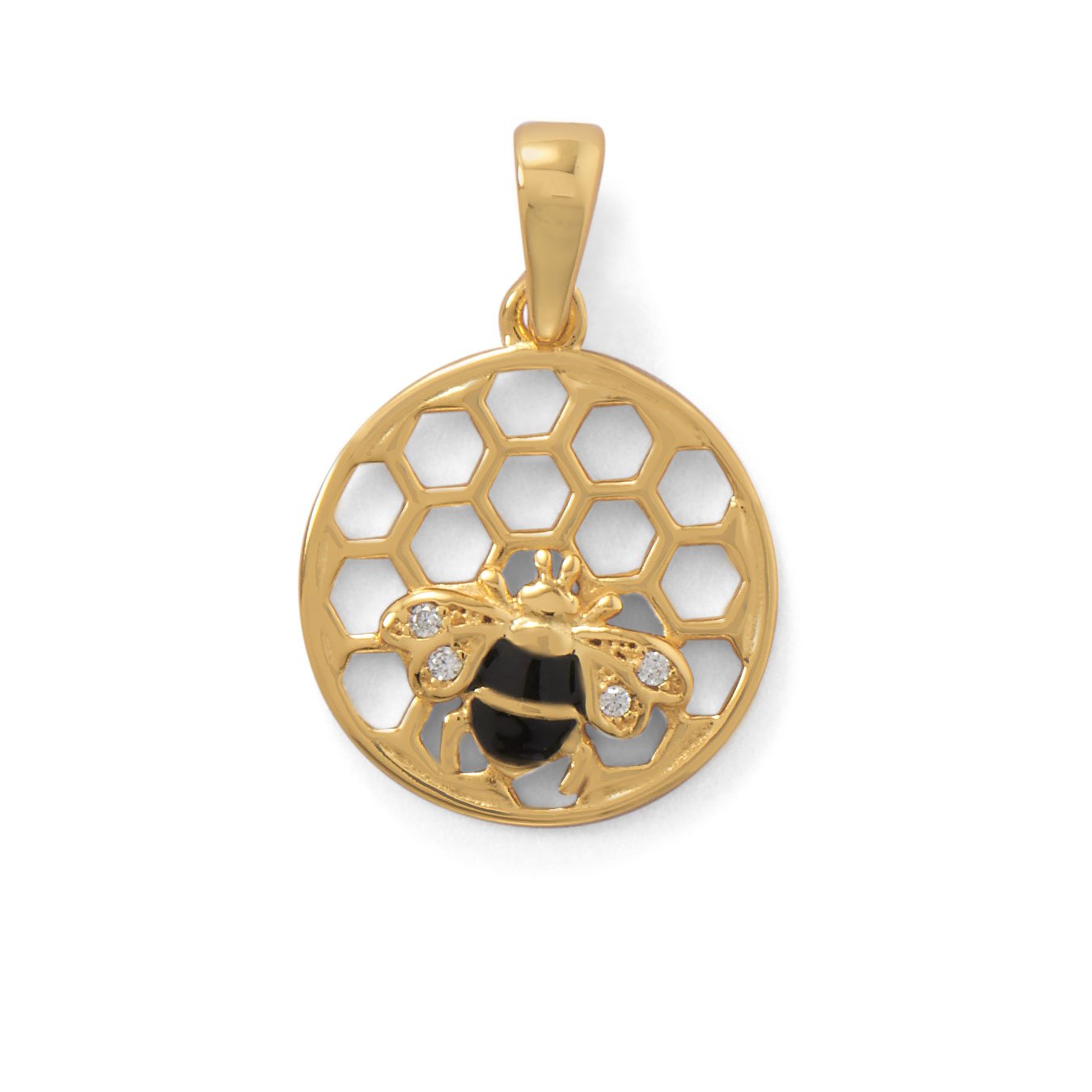 "BEE Mine!" 14 Karat Gold Plated Honeycomb with Bee Pendant - Joyeria Lady