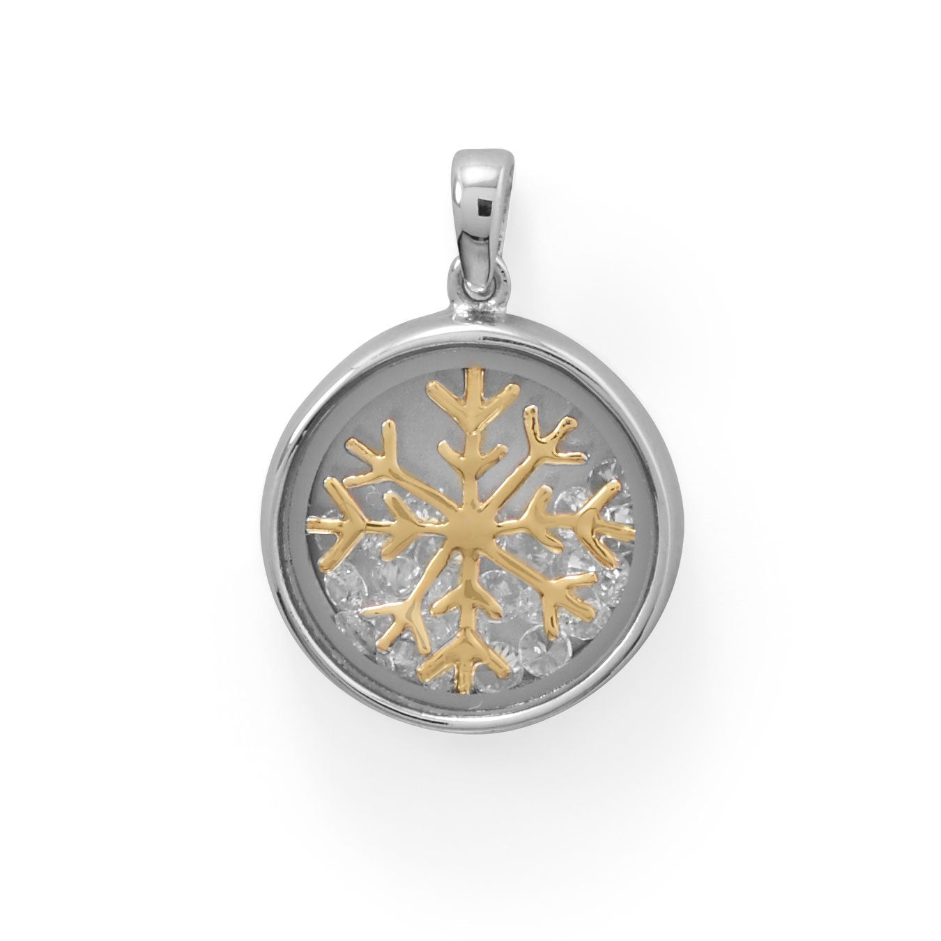 Two Tone Dancing CZ's Snowflake Pendant - Joyeria Lady