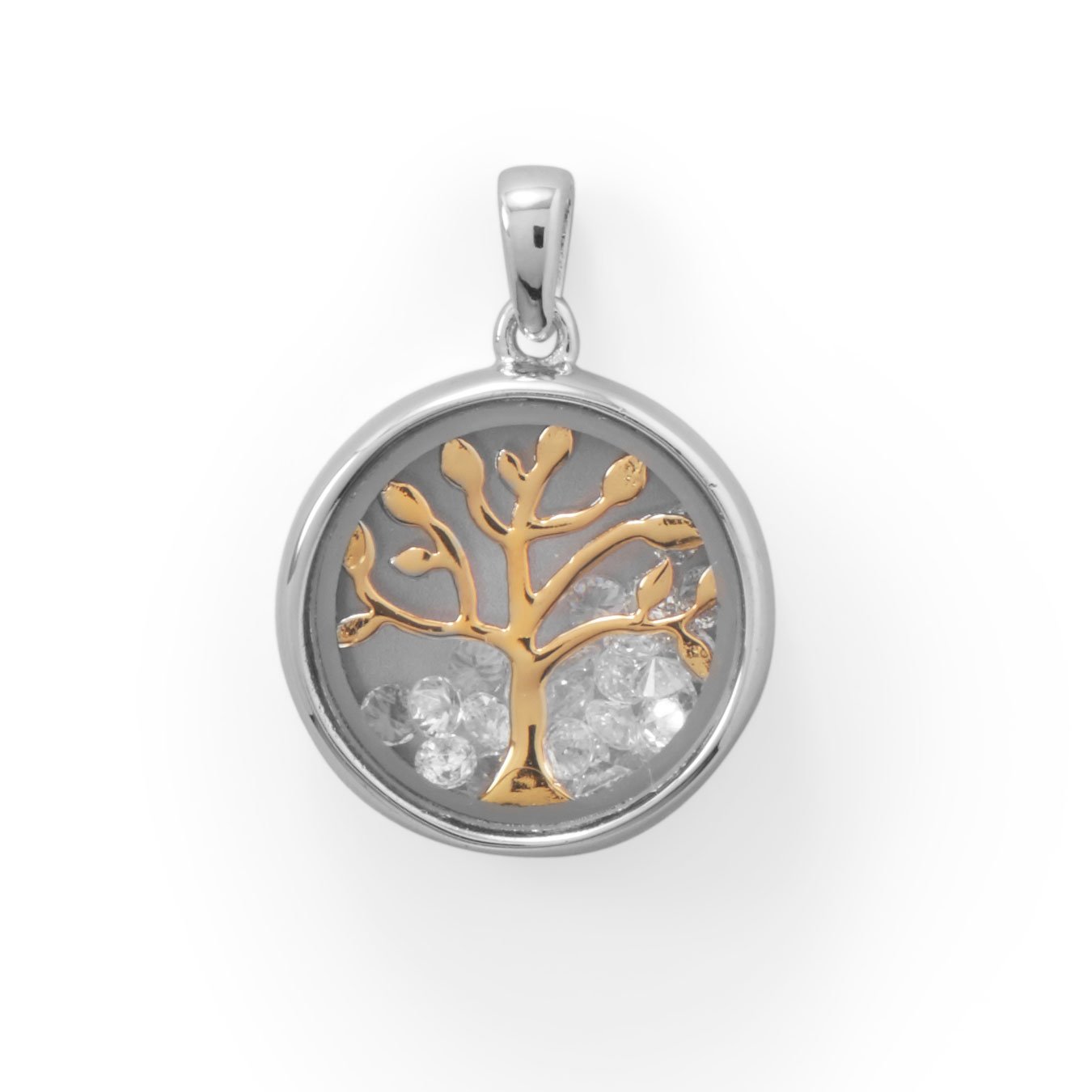 Two Tone Dancing CZ's Tree Pendant - Joyeria Lady