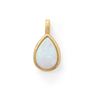 14 Karat Gold Plated Textured Pear Pendant with Synthetic Opal - Joyeria Lady