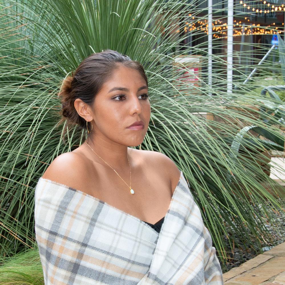 14 Karat Gold Plated Textured Pear Pendant with Synthetic Opal - Joyeria Lady