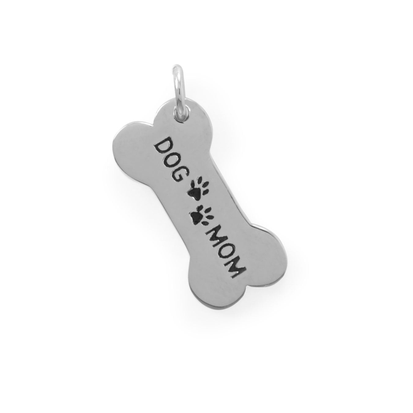 Rhodium Plated Sterling Silver Dog Mom Charm - Joyeria Lady