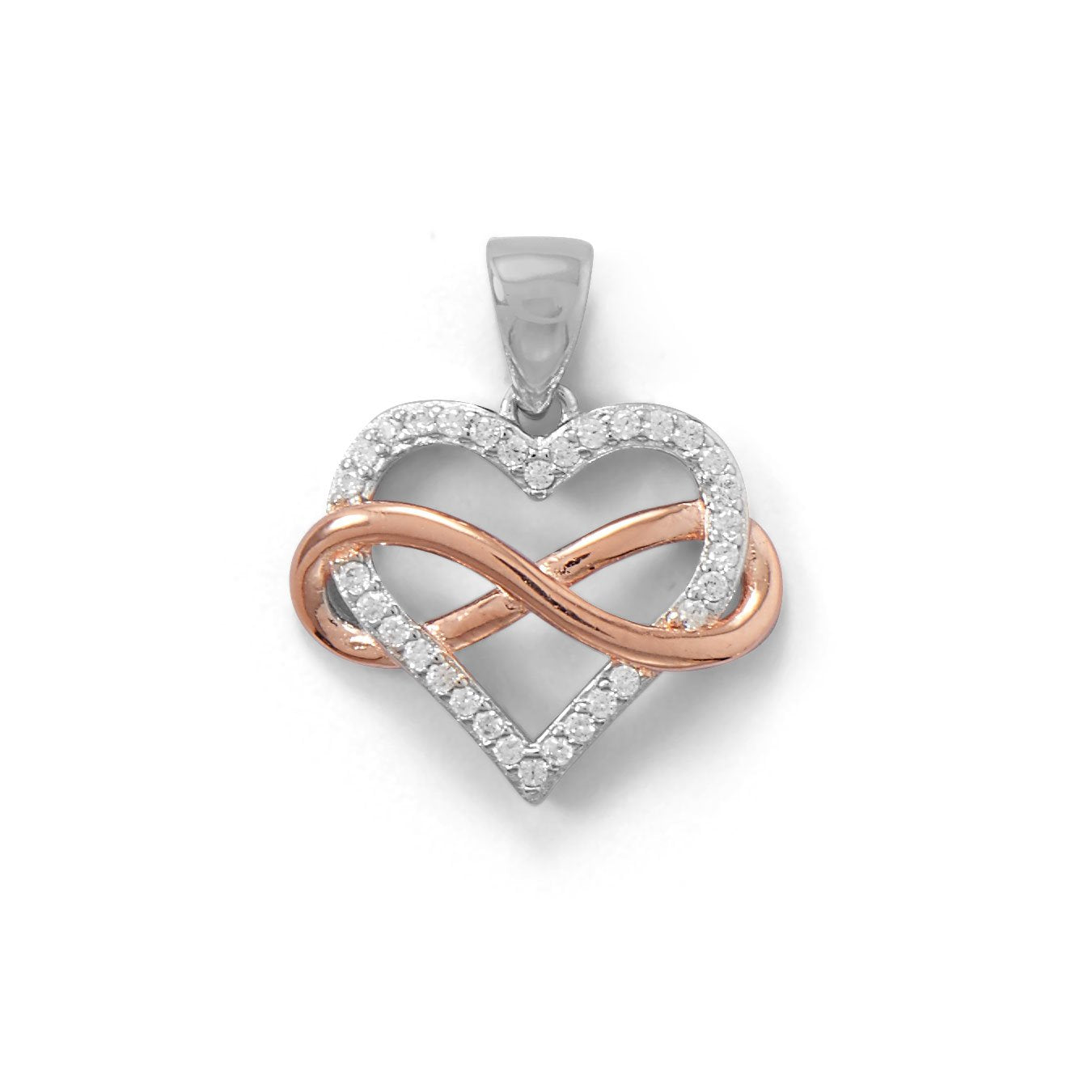 Two Tone CZ Infinity Heart Pendant - Joyeria Lady