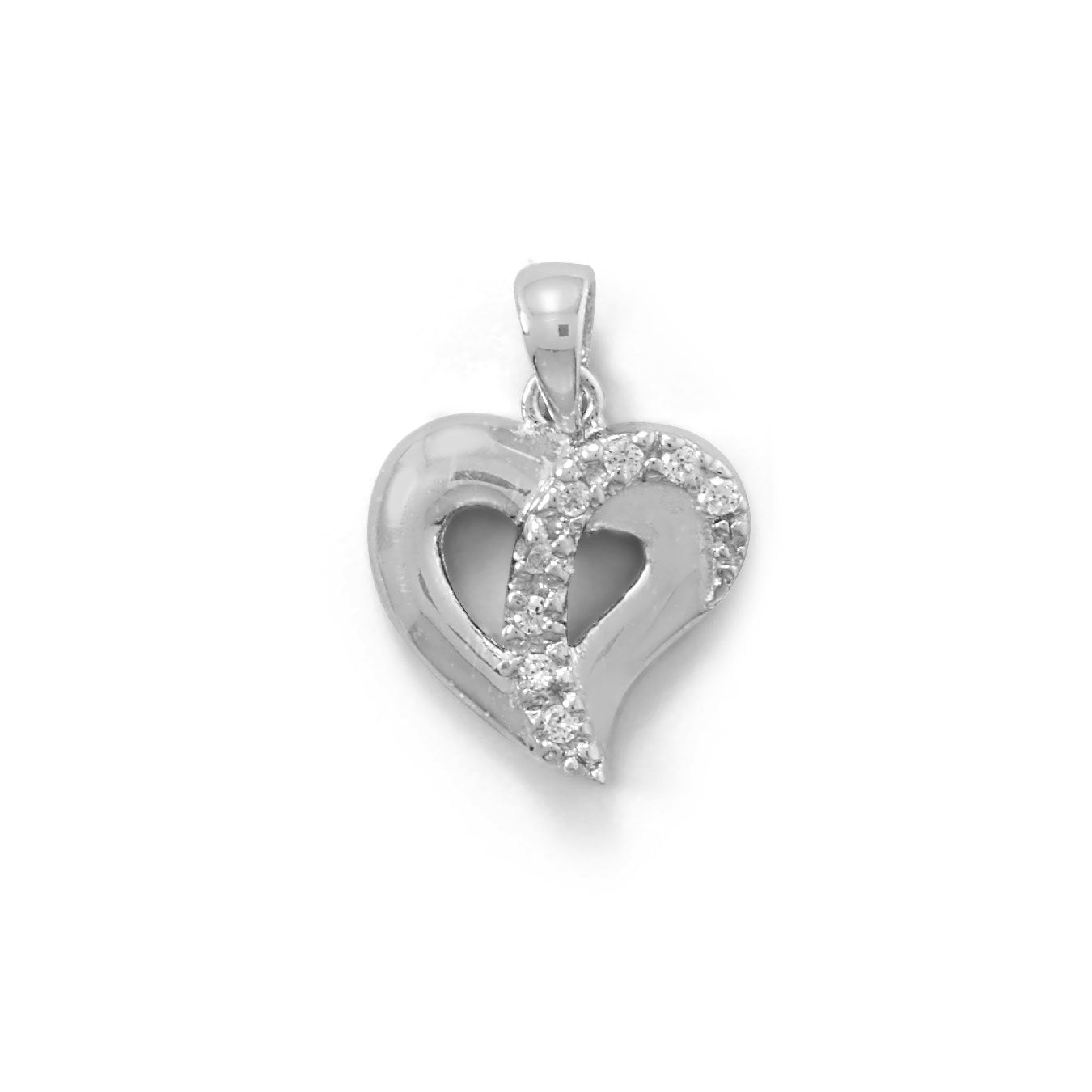 Rhodium Plated CZ Heart Pendant - Joyeria Lady