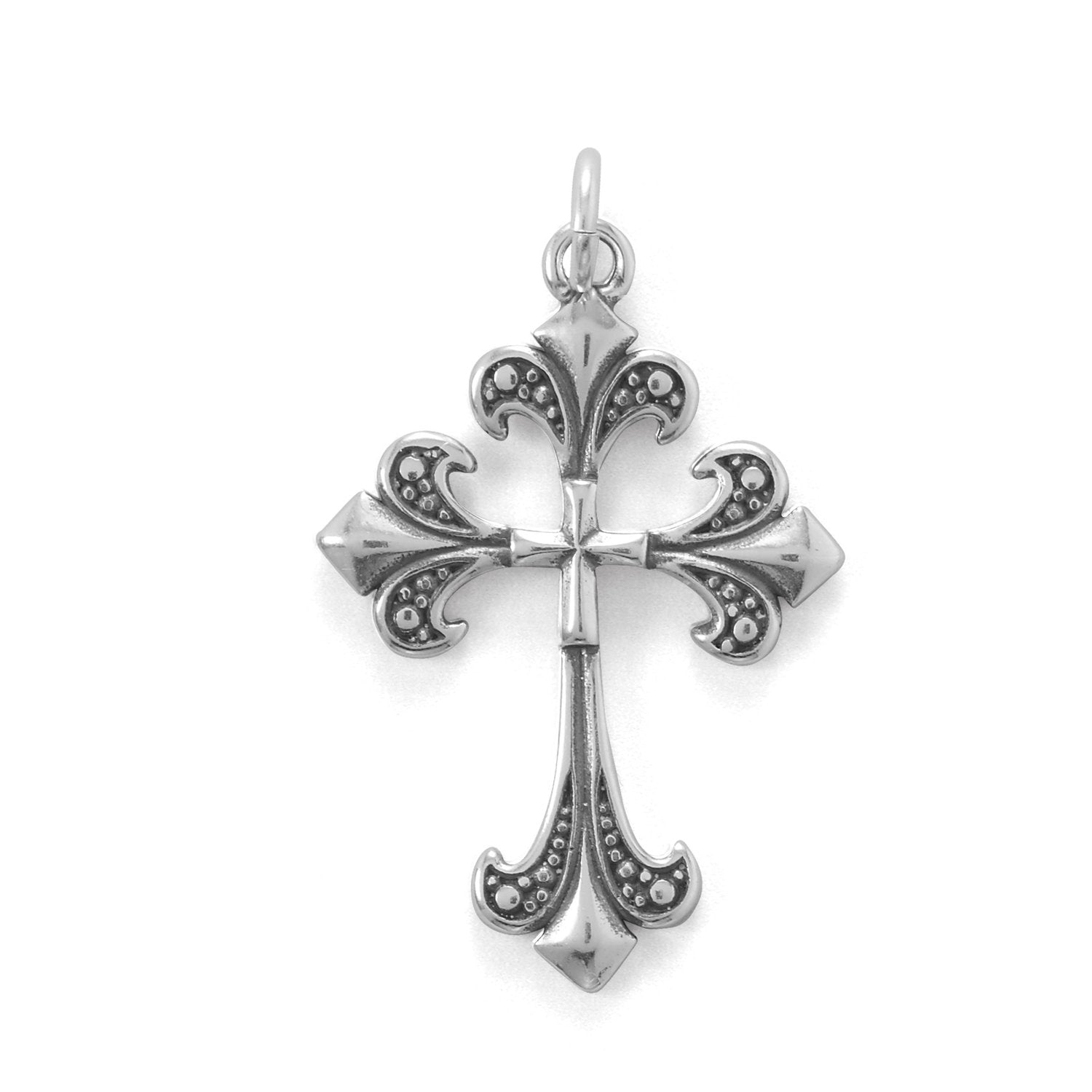 Oxidized Fleur-De-Lis Cross Pendant - Joyeria Lady