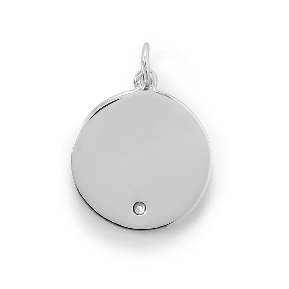 Engravable Rhodium Plated CZ Pendant - April Birthstone - Joyeria Lady