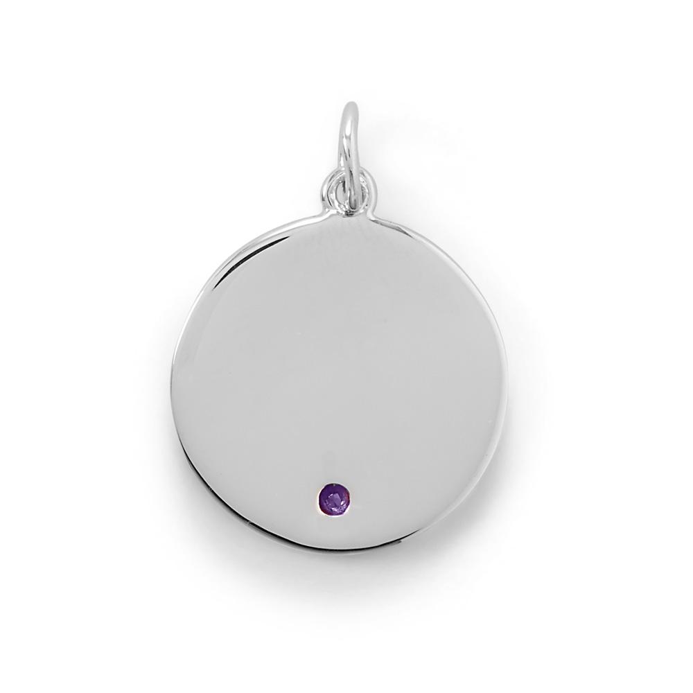 Engravable Rhodium Plated CZ Pendant - February Birthstone - Joyeria Lady