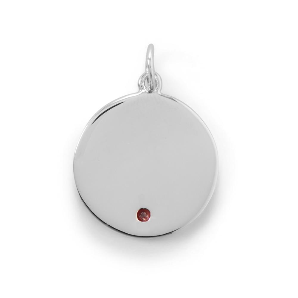 Engravable Rhodium Plated CZ Pendant - January Birthstone - Joyeria Lady