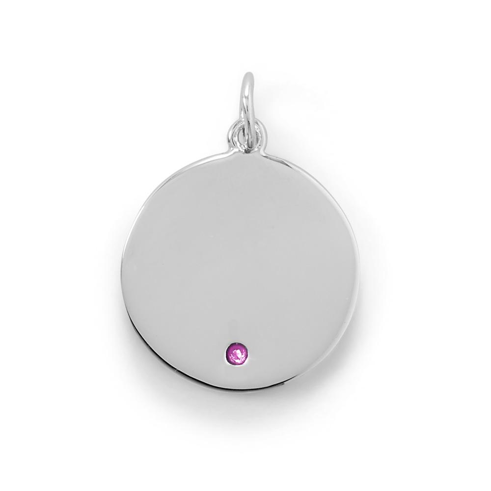 Engravable Rhodium Plated CZ Pendant - July Birthstone - Joyeria Lady