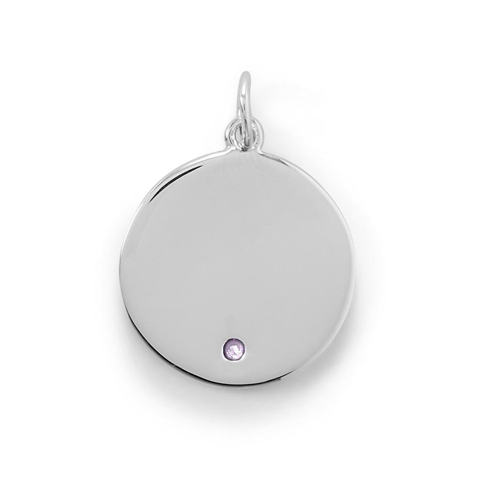 Engravable Rhodium Plated CZ Pendant - June Birthstone - Joyeria Lady
