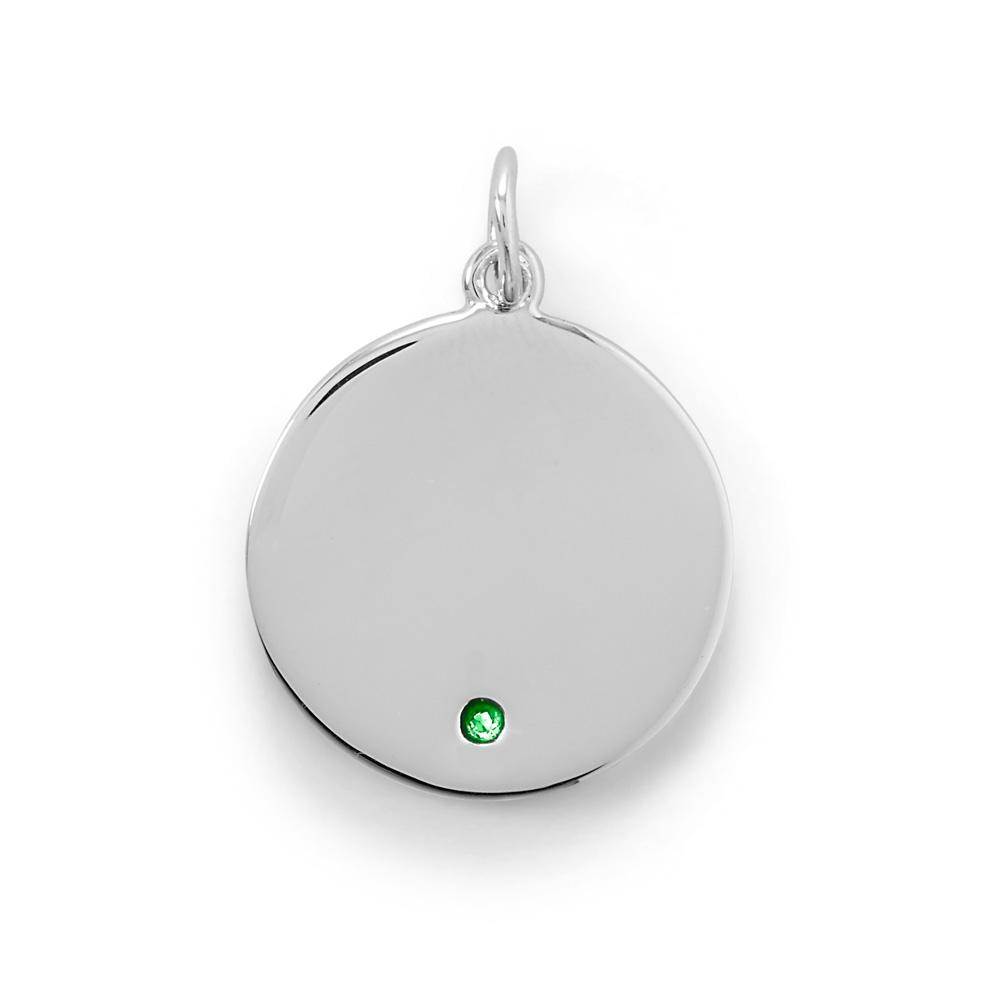 Engravable Rhodium Plated CZ Pendant - May Birthstone - Joyeria Lady