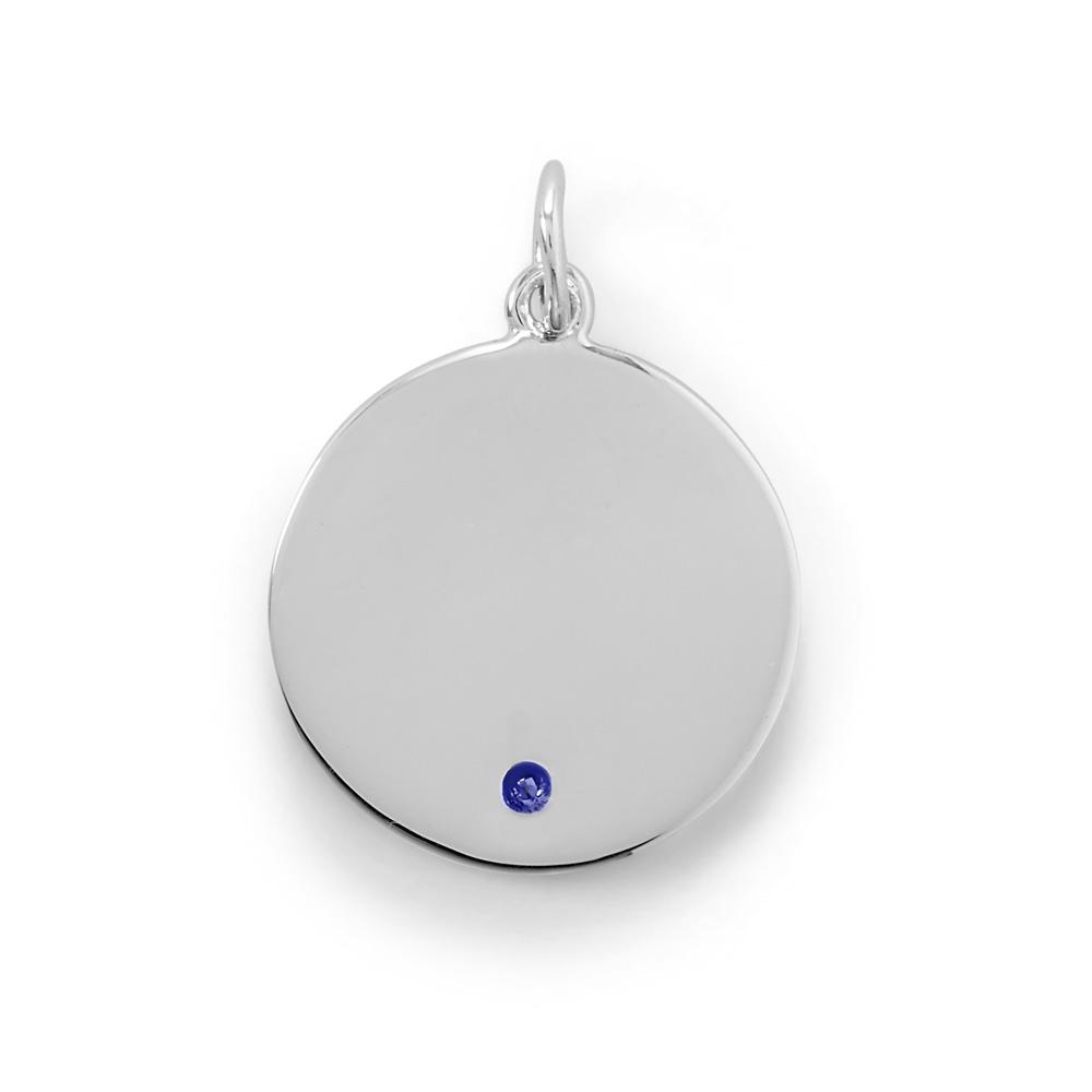 Engravable Rhodium Plated CZ Pendant - September Birthstone - Joyeria Lady