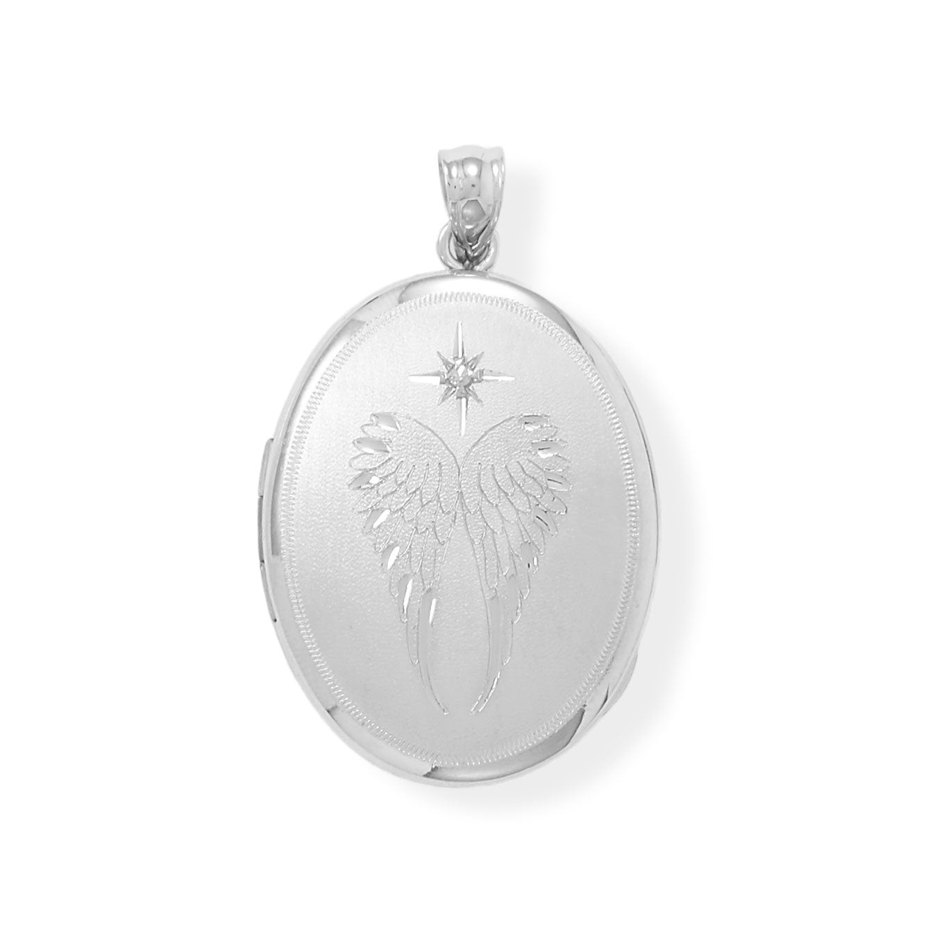 Oval Angel Wings Memory Keeper Locket with Diamond - Joyeria Lady