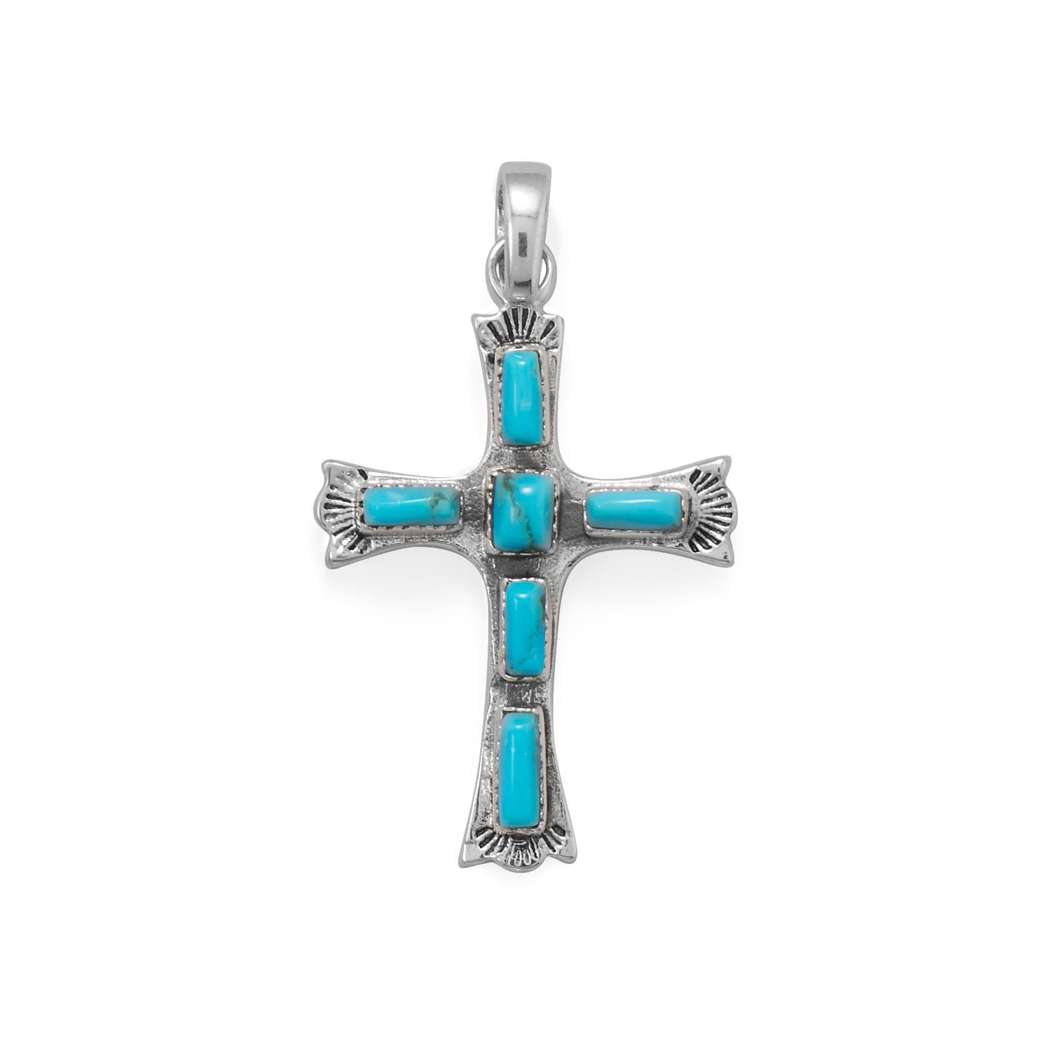 Oxidized Cross with Rectangle Turquoise Pendant - Joyeria Lady