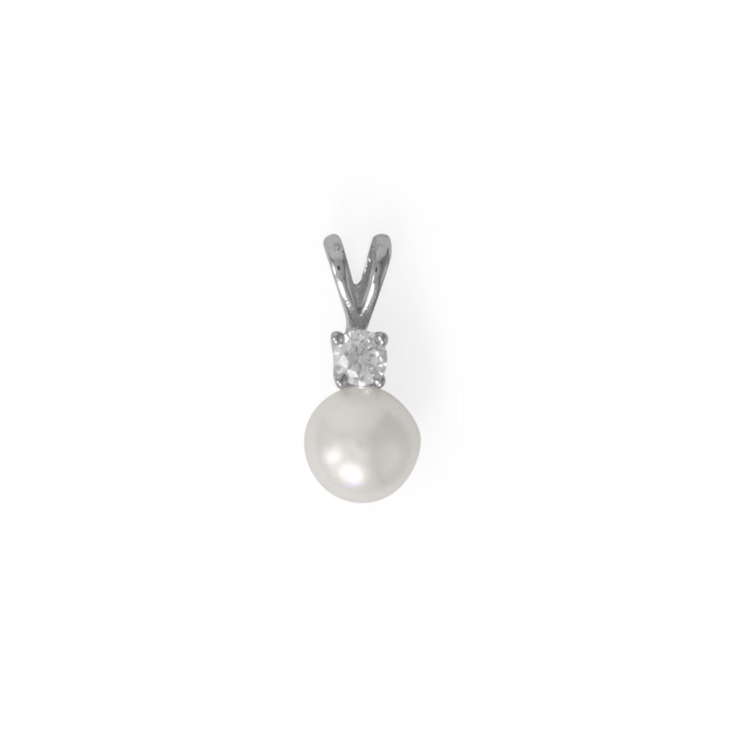 Rhodium Plated CZ and Cultured Freshwater Pearl Slide - Joyeria Lady